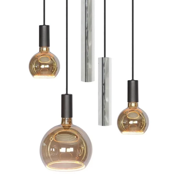 ronde_lichts_hanglamp_zwa_2.webp Outlet Straluma Ronde 5-lichts hanglamp zwart met nikkel