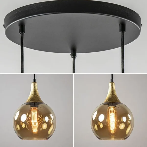 ronde_lichts_hanglamp_zwa_3-3.webp Store Straluma Ronde 3-lichts hanglamp zwart met goud en amber glas