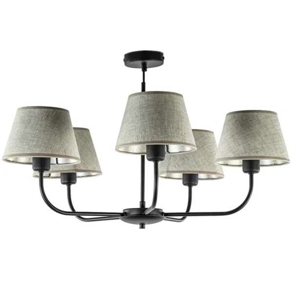 ronde_plafondlamp_lichts__0.webp Shop Straluma Ronde plafondlamp 5-lichts zwart met taupe kapjes