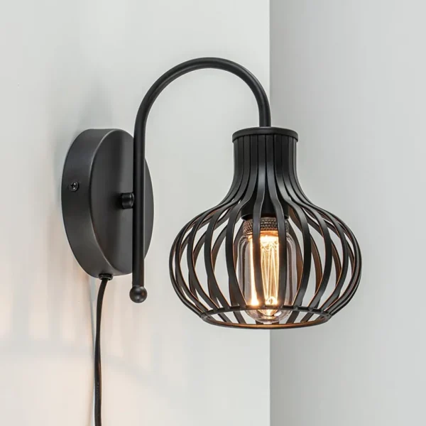 Store Straluma Scandinavische wandlamp mat zwart met snoer