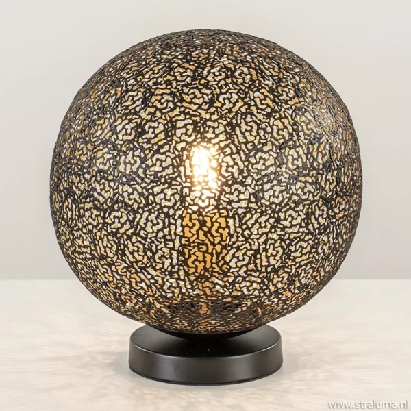 sfeervolle_tafellamp_zwar_1.webp Cheap Straluma Sfeervolle tafellamp zwart/goud rond