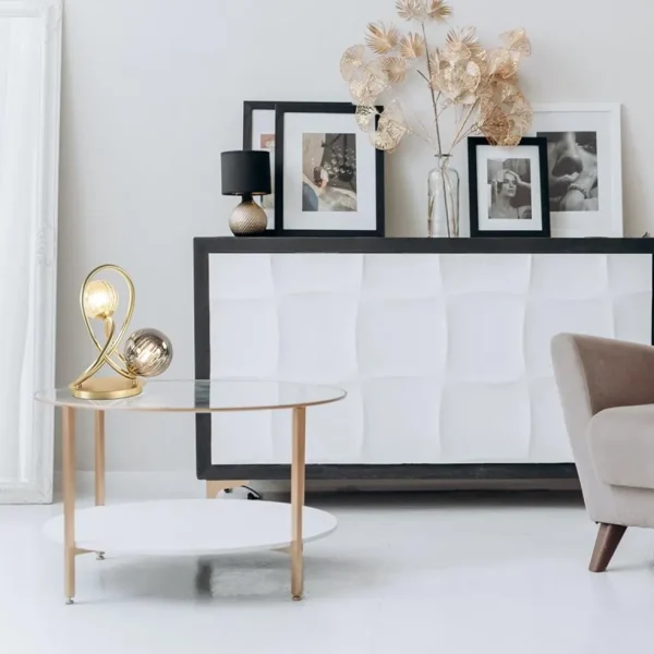 Cheap Straluma Sierlijke tafellamp goud met amber en smoke glas