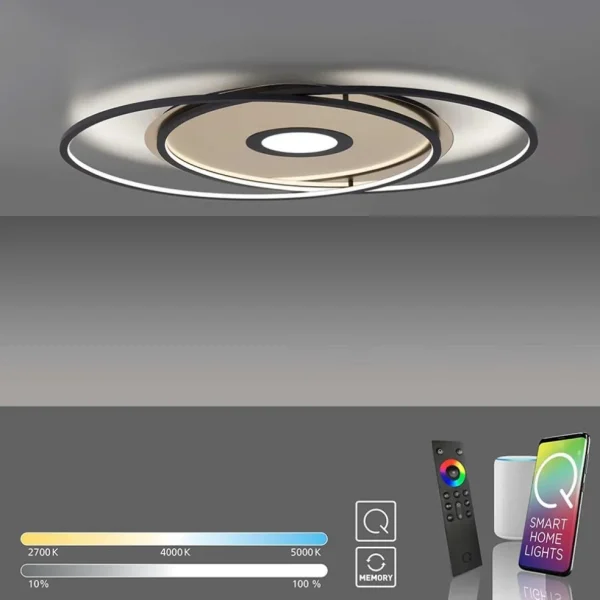 smart_plafondlamp_goud_me_2.webp Store Straluma Smart plafondlamp goud met zwart dimbaar