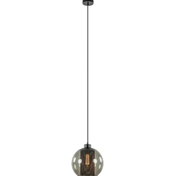 smoke_glazen_hanglamp_bol_1.webp Store Straluma Smoke glazen hanglamp bol met zwarte gaas cilinder