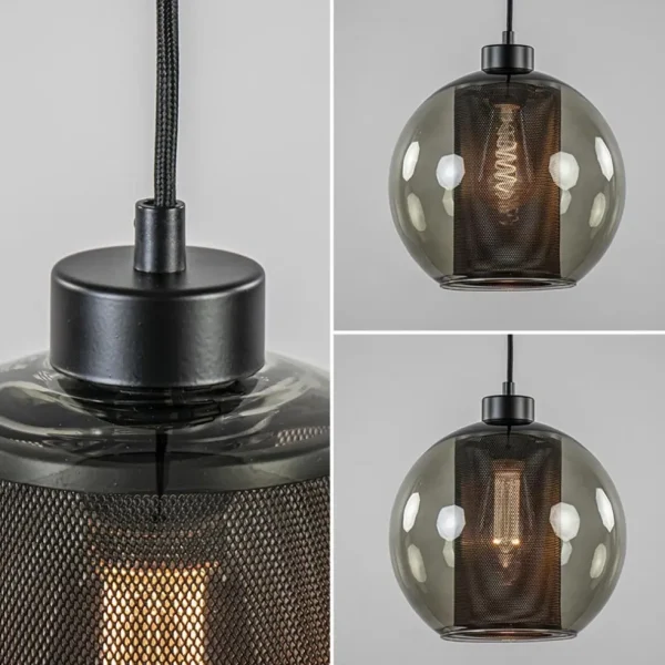 smoke_glazen_hanglamp_bol_3.webp Store Straluma Smoke glazen hanglamp bol met zwarte gaas cilinder