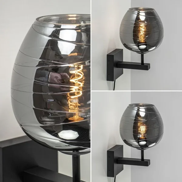 smoke_glazen_wandlamp_met_3.webp Clearance Straluma Smoke glazen wandlamp met zwart inclusief snoer