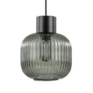 stijlvolle_hanglamp_smoke_0.webp Online Straluma Stijlvolle hanglamp smoke glas geribbeld met zwart