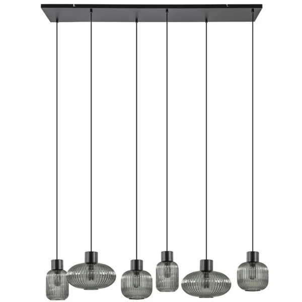 stijlvolle_lichts_eettafe_0.webp New Straluma Stijlvolle 6-lichts eettafelhanglamp zwart met smoke glas