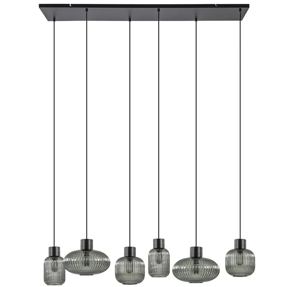 stijlvolle_lichts_eettafe_0.webp New Straluma Stijlvolle 6-lichts eettafelhanglamp zwart met smoke glas