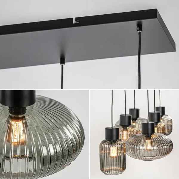 stijlvolle_lichts_eettafe_2.webp New Straluma Stijlvolle 6-lichts eettafelhanglamp zwart met smoke glas