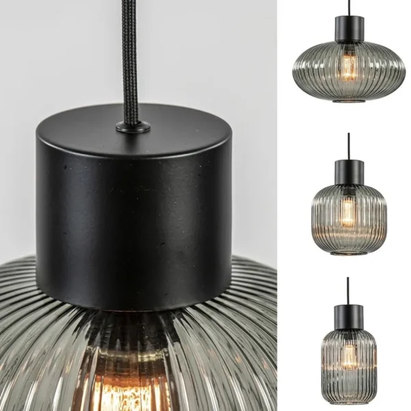 stijlvolle_lichts_eettafe_3.webp New Straluma Stijlvolle 6-lichts eettafelhanglamp zwart met smoke glas