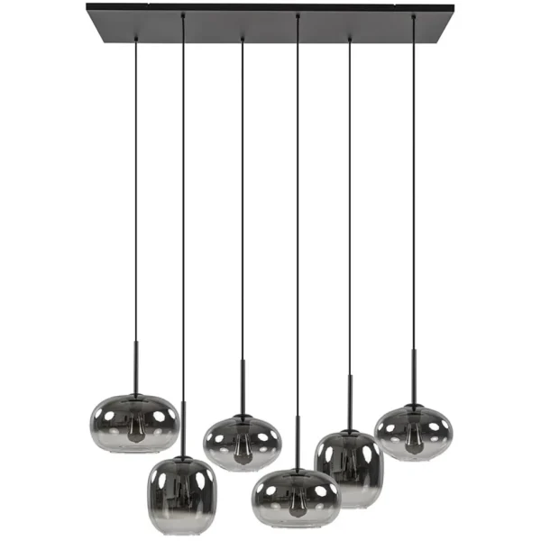 stijlvolle_lichts_hanglam_0.webp Fashion Straluma Stijlvolle 6-lichts hanglamp zwart met gradiënt smoke glas