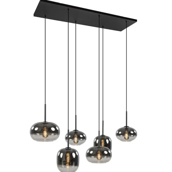 stijlvolle_lichts_hanglam_1.webp Fashion Straluma Stijlvolle 6-lichts hanglamp zwart met gradiënt smoke glas