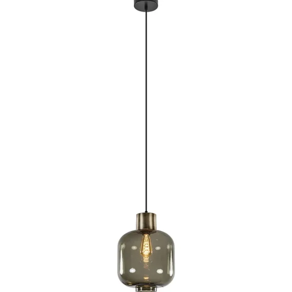 Hot Straluma Stijvolle hanglamp smoke glas met bronzen fitting