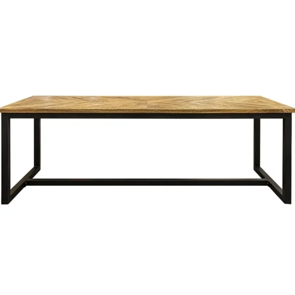 stoere_eettafel_mangohout_1.webp Cheap Straluma Stoere eettafel mangohout met visgraat en zwarte poot