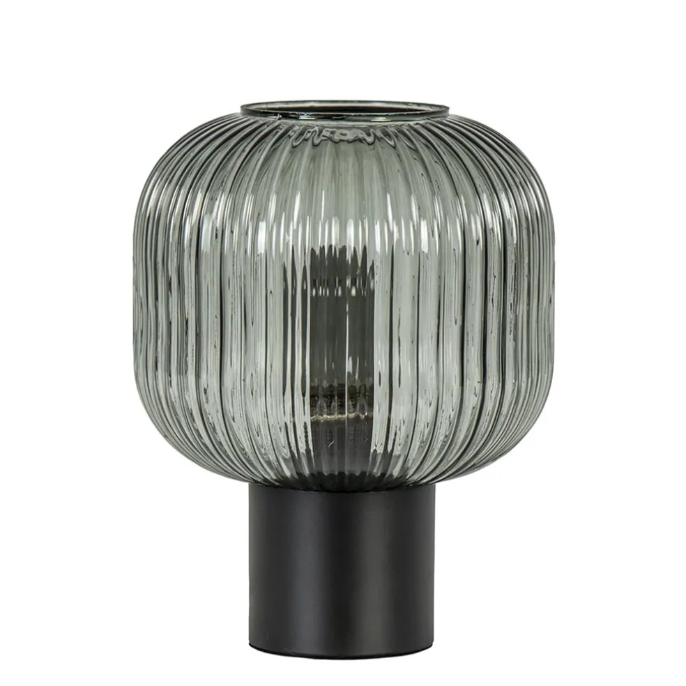 tafellamp_zwart_met_ronde_0.webp Best Straluma Tafellamp zwart met ronde smoke glazen kap