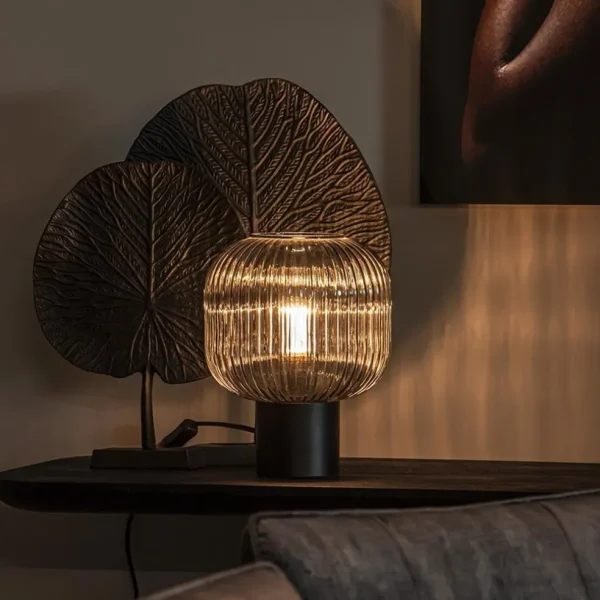 Best Straluma Tafellamp zwart met ronde smoke glazen kap