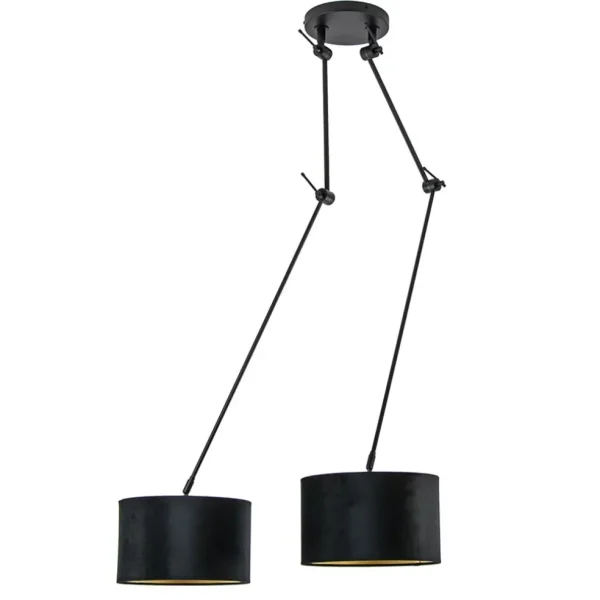verstelbare_lichts_plafon_1-3.webp Clearance Straluma Verstelbare 2-lichts plafondlamp met velvet zwarte kappen