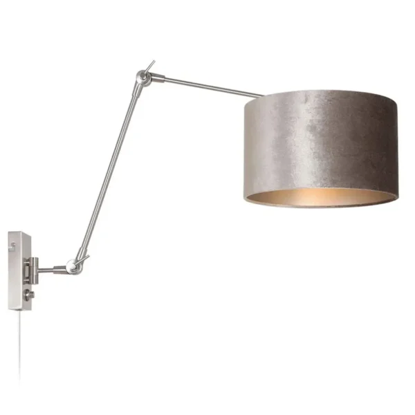 verstelbare_wandlamp_staa_1.webp Flash Sale Straluma Verstelbare wandlamp staal met velourse kap zilver