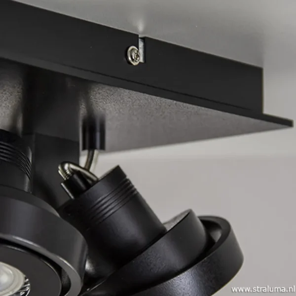 Outlet Straluma Vierkante LED plafondlamp 4-lichts zwart