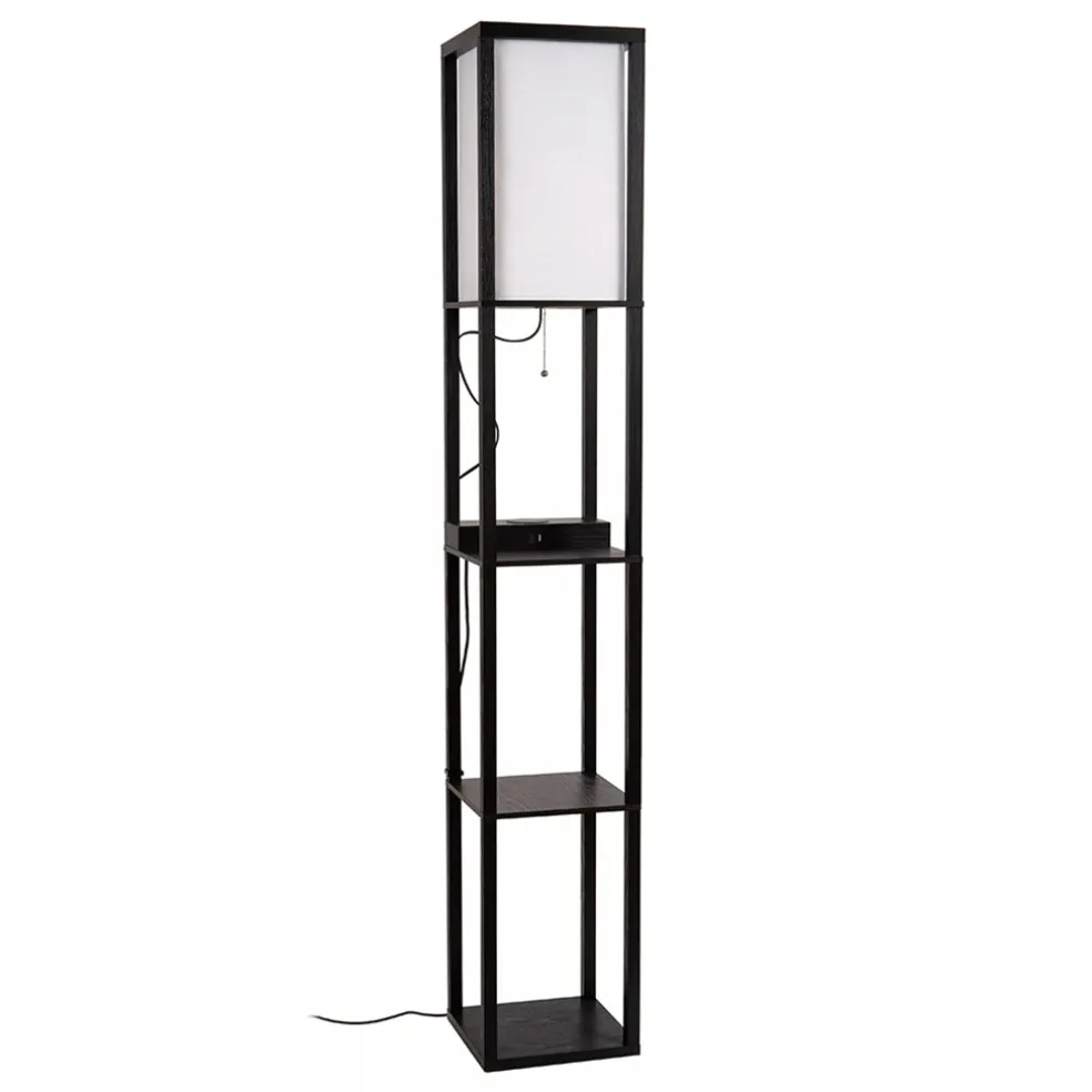 vierkante_vloerlamp_zwart_0.webp Cheap Straluma Vierkante vloerlamp zwart met beige kap en oplaadplatform