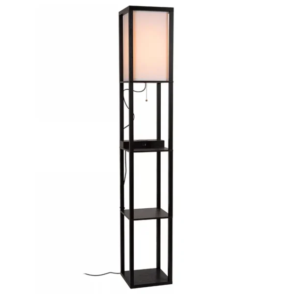 Cheap Straluma Vierkante vloerlamp zwart met beige kap en oplaadplatform