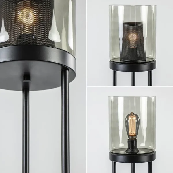 Store Straluma Vloerlamp cilinder mat zwart met smoke glazen kap