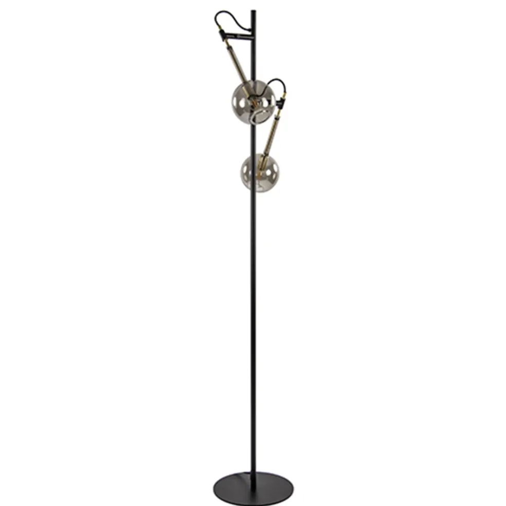 vloerlamp_globe_l_zwartgo_0.webp Hot Straluma Vloerlamp Globe 2-L zwart/goud smokeglas