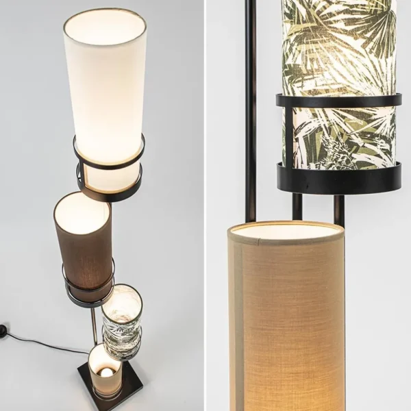 Hot Straluma Vloerlamp 4L zwart + cilinder kappen bruin