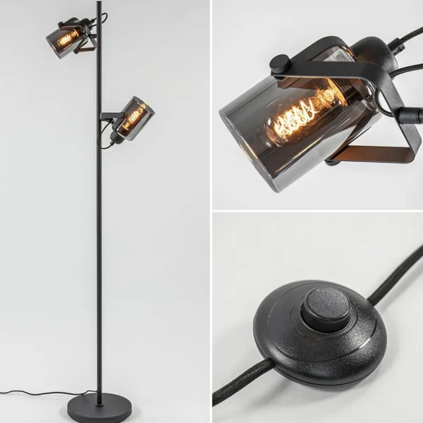 vloerlamp_mat_zwart_met_t_1.webp Flash Sale Straluma Vloerlamp mat zwart met titanium glazen kappen