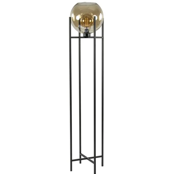 Sale Straluma Vloerlamp zwart + amber glazen bol