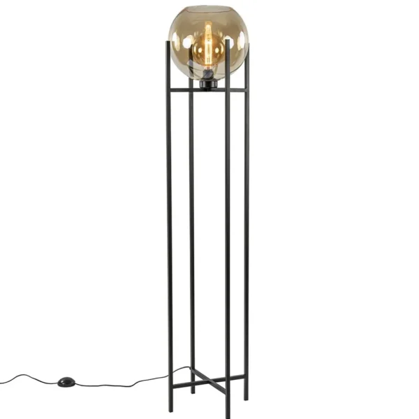 Sale Straluma Vloerlamp zwart + amber glazen bol