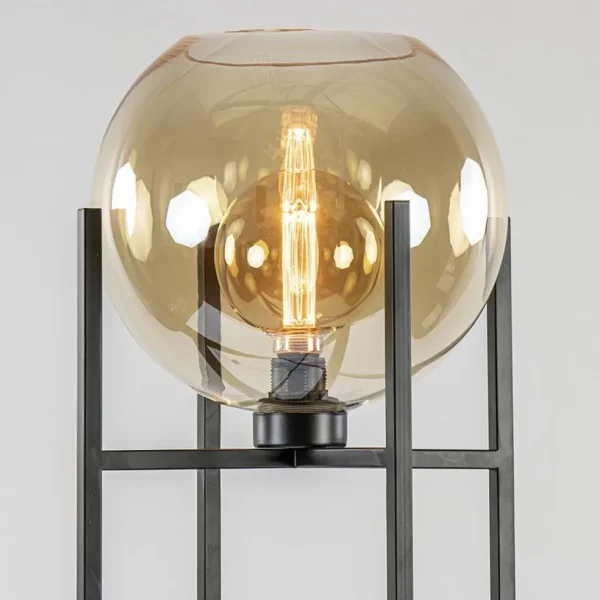 Sale Straluma Vloerlamp zwart + amber glazen bol