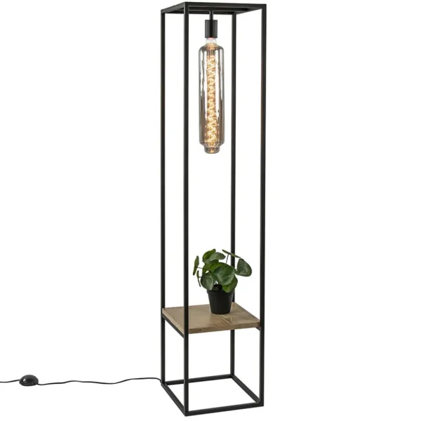 vloerlamp_zwart_frame_met_1.webp Cheap Straluma Vloerlamp zwart frame met houten plank