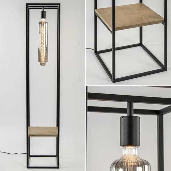 vloerlamp_zwart_frame_met_2.webp Cheap Straluma Vloerlamp zwart frame met houten plank