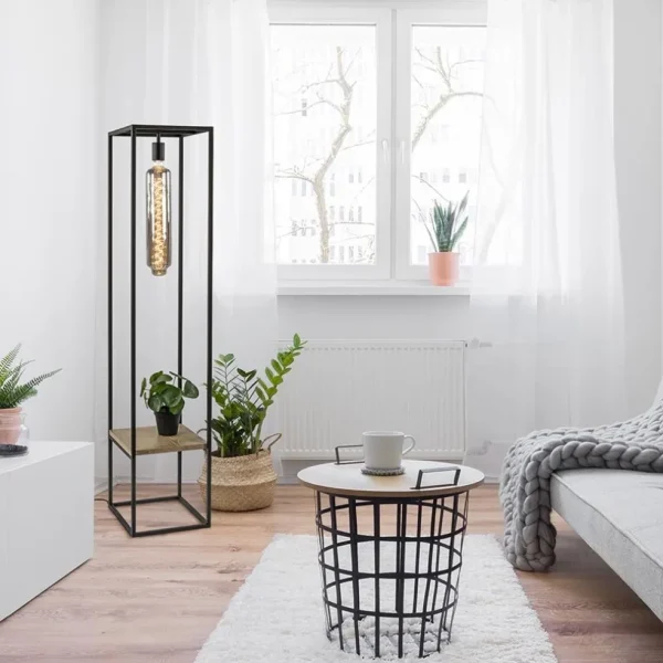 vloerlamp_zwart_frame_met_4.webp Cheap Straluma Vloerlamp zwart frame met houten plank