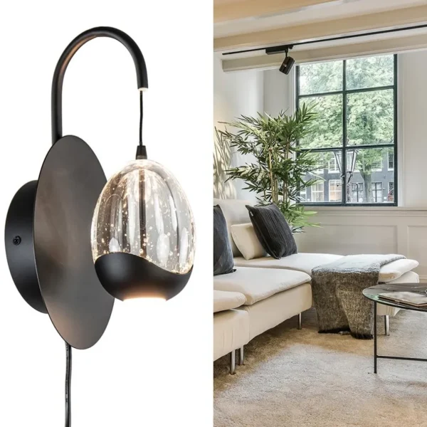 wandlamp_black_egg_zwarth_4.webp Shop Straluma Wandlamp Black Egg zwart/helder glas
