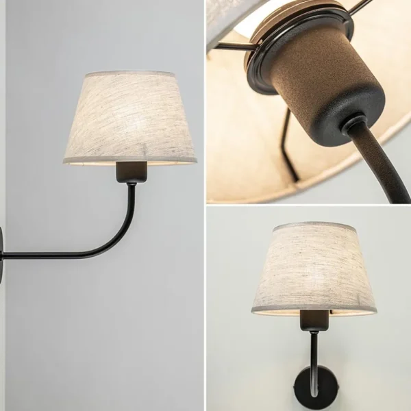 wandlamp_chicago_zwartzan_3.webp New Straluma Wandlamp Chicago zwart/zandkleur kap