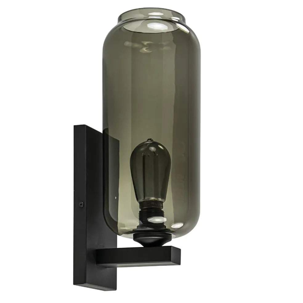 wandlamp_lett_zwart__smok_0.webp Online Straluma Wandlamp Lett zwart + smoke glas