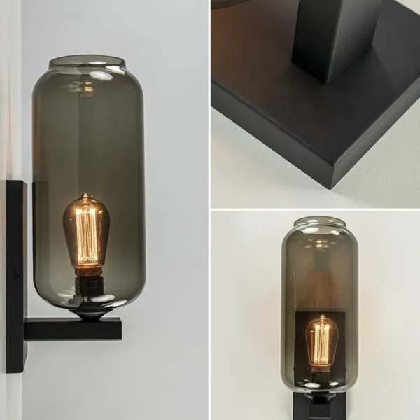 wandlamp_lett_zwart__smok_2.webp Online Straluma Wandlamp Lett zwart + smoke glas
