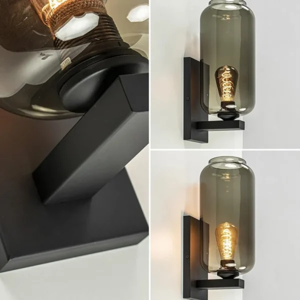 wandlamp_lett_zwart__smok_3.webp Online Straluma Wandlamp Lett zwart + smoke glas