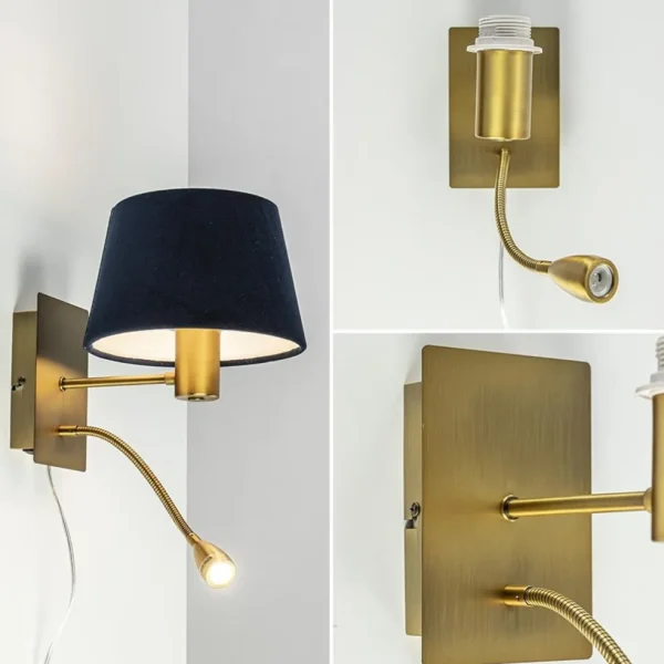 Clearance Straluma Wandlamp Regina antiek brons met leesarm exclusief kap