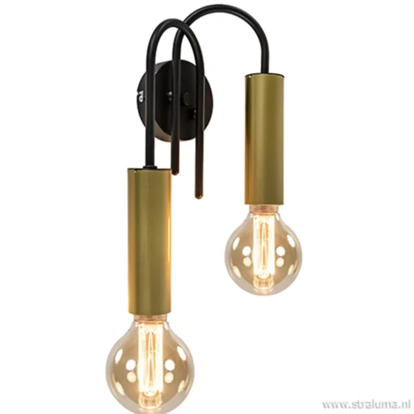 wandlamp_toog_dubbel_zwar_1.webp Cheap Straluma Wandlamp toog dubbel zwart/mat goud