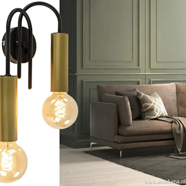 wandlamp_toog_dubbel_zwar_4.webp Cheap Straluma Wandlamp toog dubbel zwart/mat goud