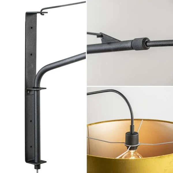 wandlamp_zwart_met_velour_3.webp Hot Straluma Wandlamp zwart met velourse kap