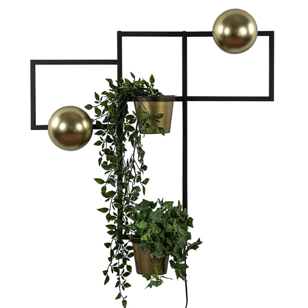 wandlamp_zwartgoud_inclus_0.webp Clearance Straluma Wandlamp zwart/goud inclusief plantenpotten