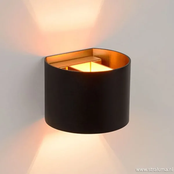 wandlamp_zwartgoud_xio_up_1.webp Flash Sale Straluma Wandlamp zwart/goud Xio up+down rond