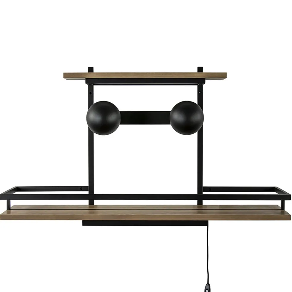 wandlampwandrek_zwart_met_0.webp Outlet Straluma Wandlamp/wandrek zwart met houten planken
