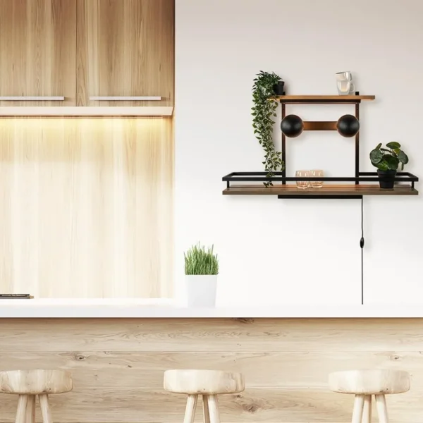 wandlampwandrek_zwart_met_4.webp Outlet Straluma Wandlamp/wandrek zwart met houten planken