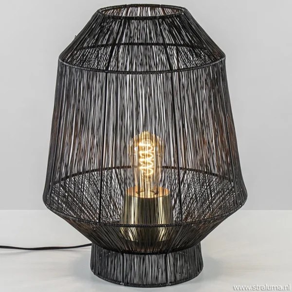 zwart_metalen_tafellamp_v_1.webp New Straluma Zwart metalen tafellamp Vitora met brons
